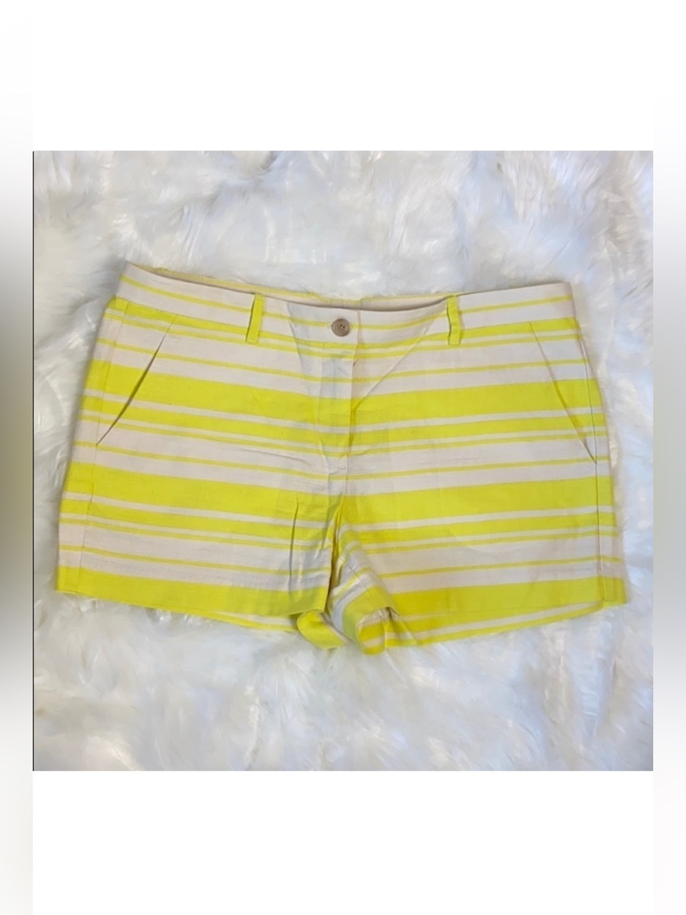 Gap 100% Cotton Preppy Twill Striped Summer Shorts Ivory Yellow Womens 12